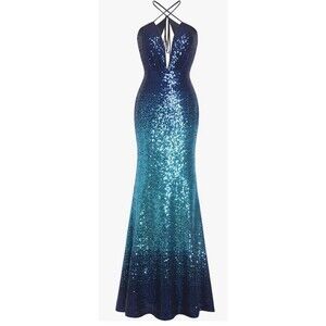 fazadess sequin dress Sexy PROM Ring Dance Formal XL Mermaid Blue Ombre NWT NLA